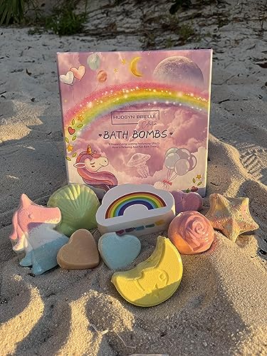 Hudsyn Brielle Collection Rainbow Unicorn Bath Bomb Set for Girls I 9 PCS Handmade Bubble Bath Fizzies I Magical Colorful Bath Bombs for Kids I Natural Organic Safe for Kids & Toddlers
